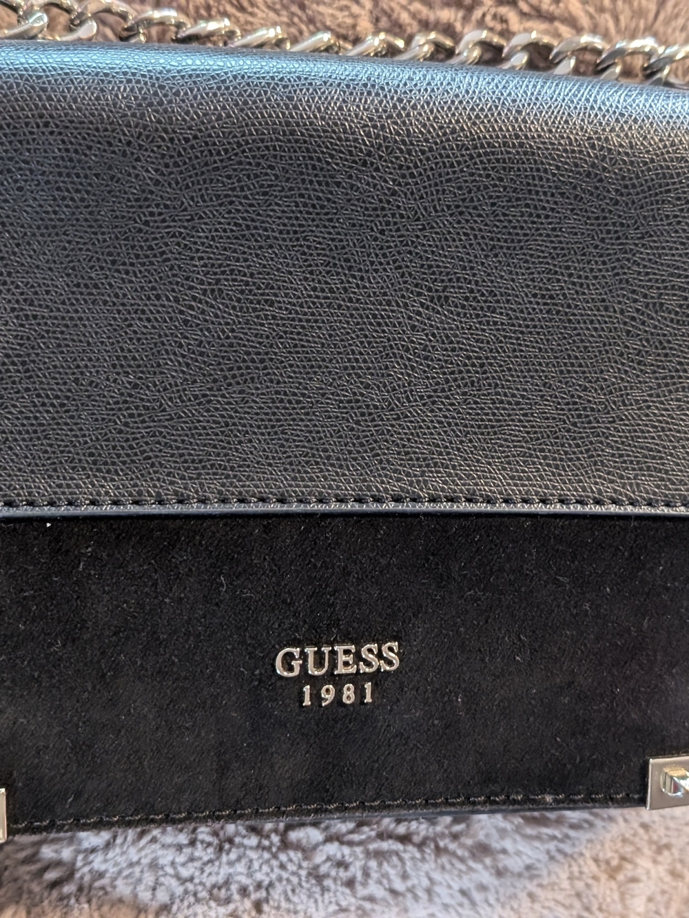 GUESS Black Men's Messenger Bag with Metal Chain Accent